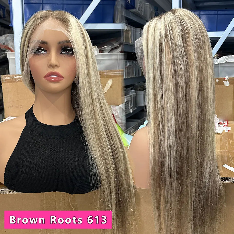 Brown Roots Highlight Transparent Lace Wig