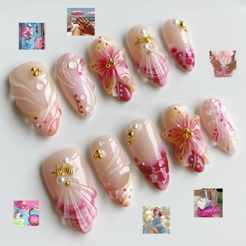 Press on Nails Strawberry Bow Design Nails