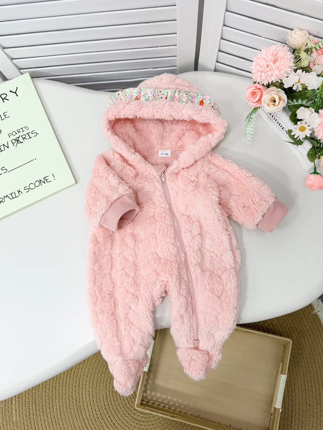 Pink Fluffy Baby Romper Winter Outfit