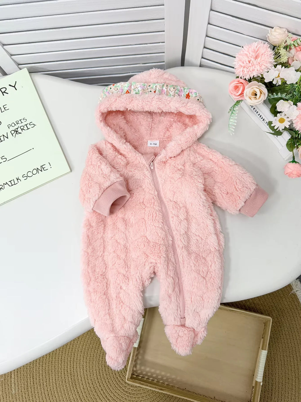 Pink Fluffy Baby Romper Winter Outfit