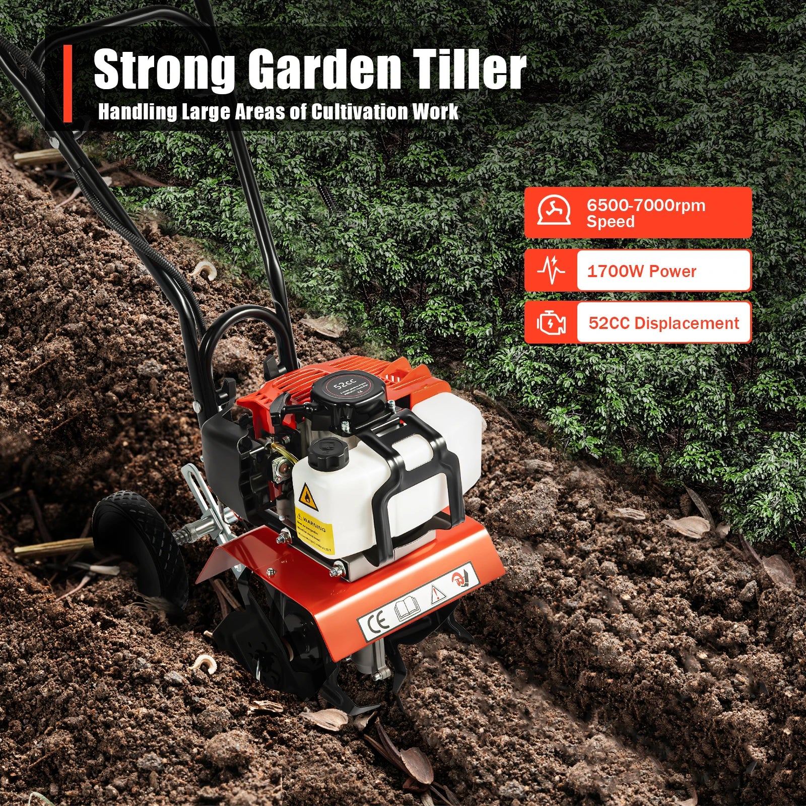 52CC 1700W Garden Gasoline Tiller Cultivator