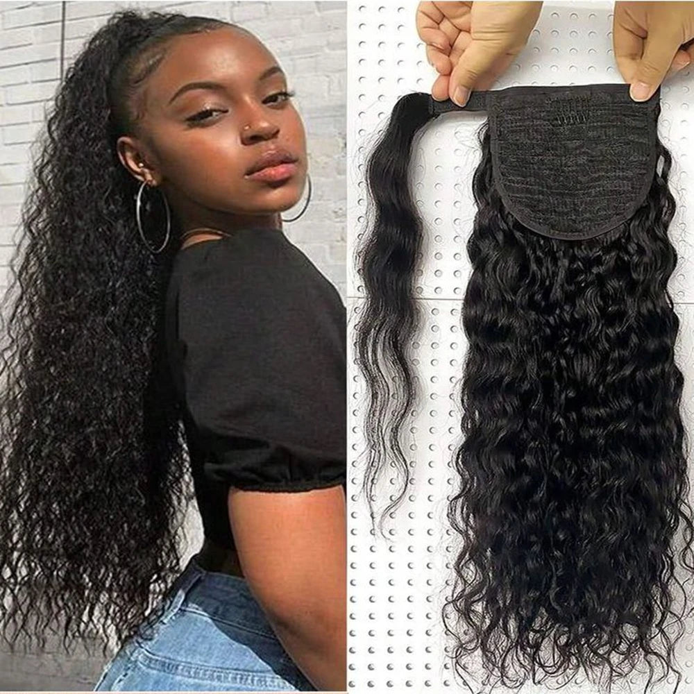 Deep Curly Human Hair Ponytail Extensions