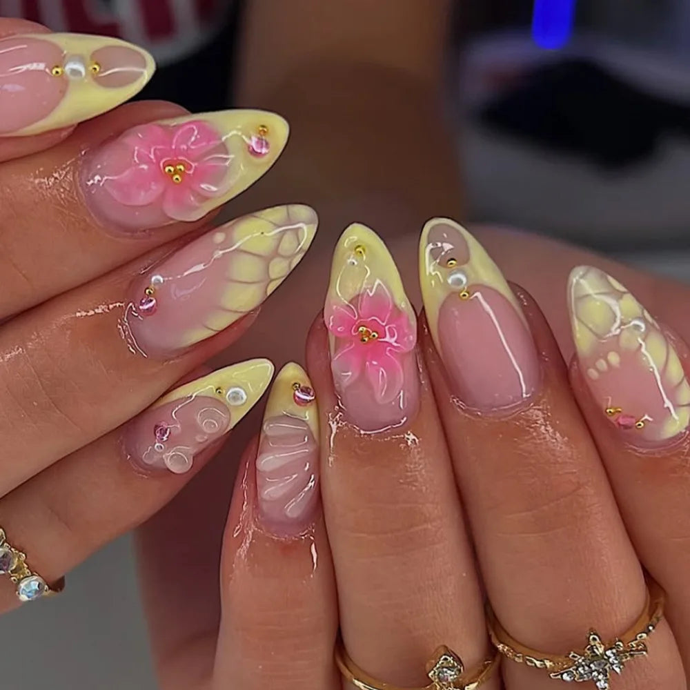 Press on Nails Strawberry Bow Design Nails