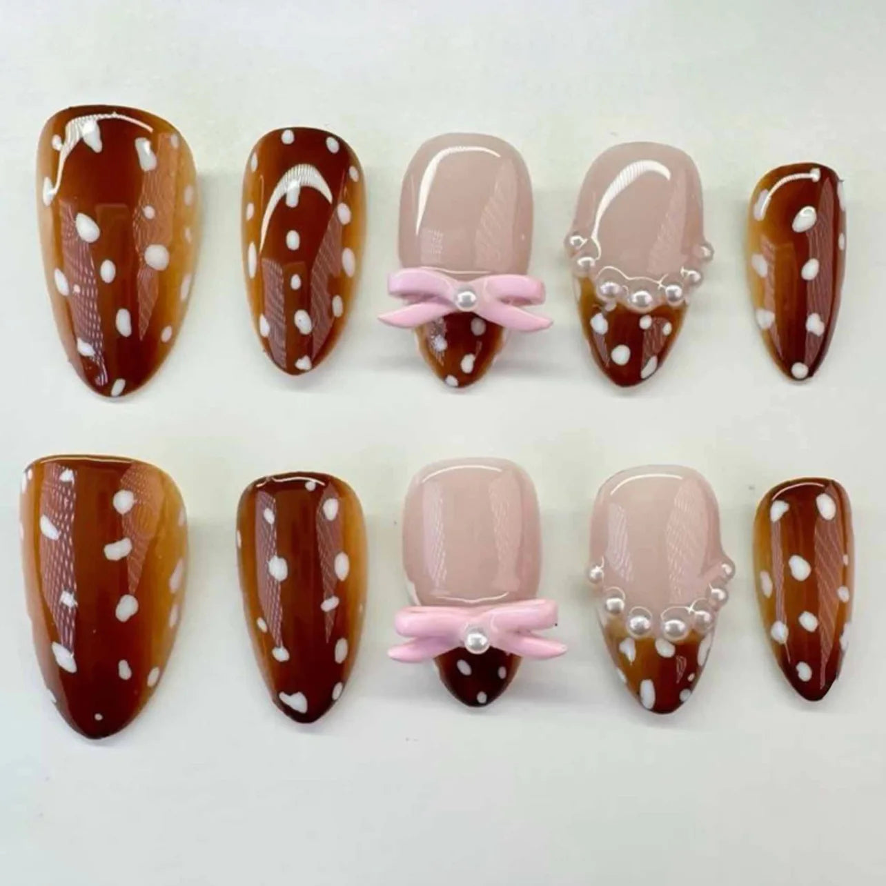 24pcs Pink Almond Press on Nails Flower Pattern