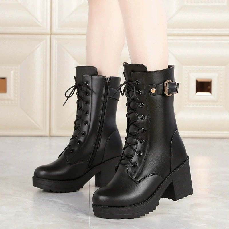 Genuine Leather Ankle Boots Warm Fur