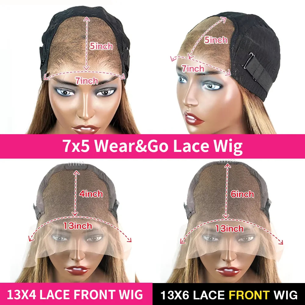 Pre Cut 7x5 Glueless Wig Human Hair 4/27Highlight 13x6 30Inch Honey Blonde