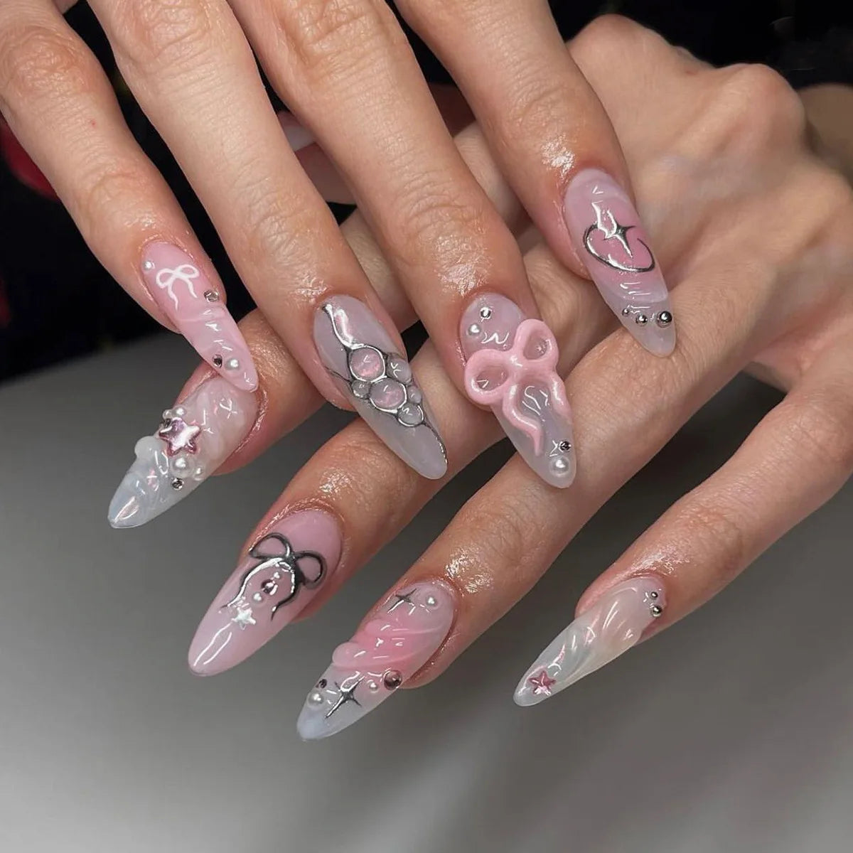 24Pcs 3D Fake Nails Press on